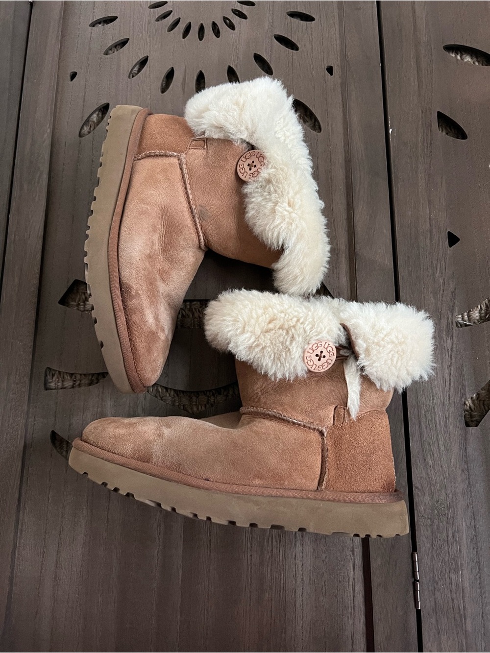 UGG Chestnut Suede Shearling Button Ankle Boots